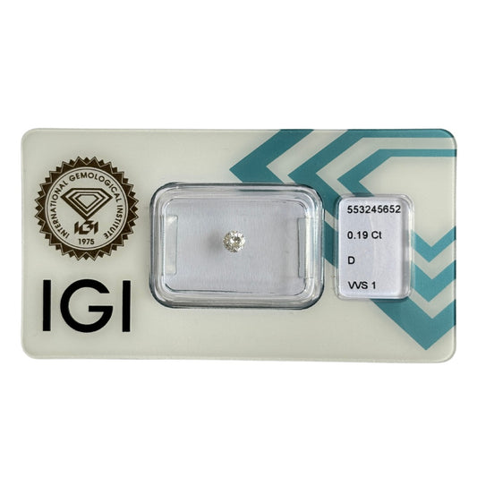 Natürlicher Diamant Farbe D, rund Brilliant Cut, 0,19 ct, VVS1, zertifizierter Edelstein für Schmuck.