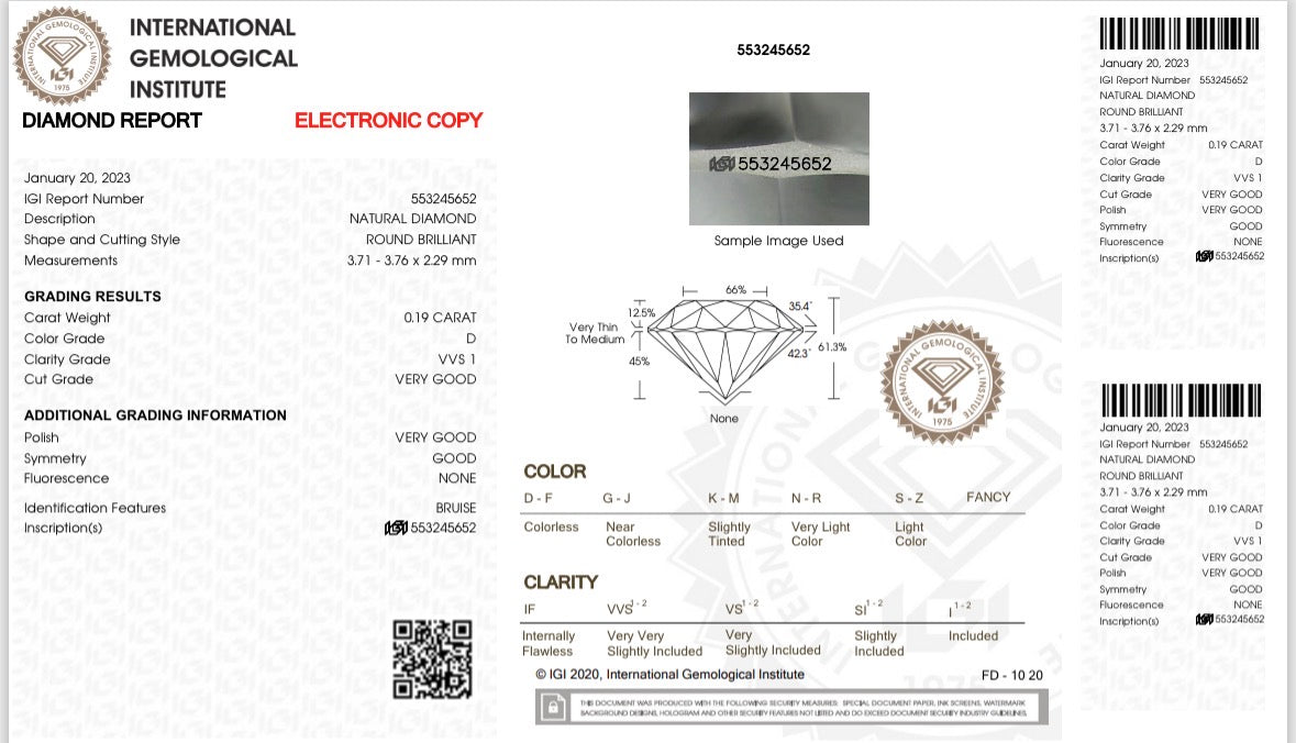 Natürlicher Diamant – 0,19 ct | Round Brillant | Farbe D | VVS1