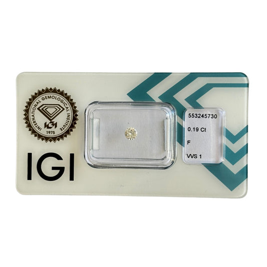 Natürlicher Diamant Farbe F, rund Brilliant Cut, 0,19 ct, VVS1, zertifizierter Edelstein für Schmuck.