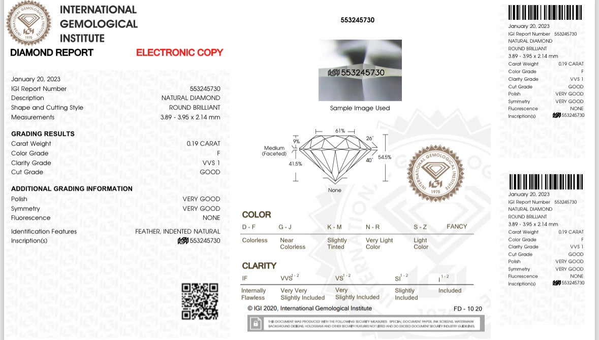 Natürlicher Diamant – 0,19 ct | Round Brillant | Farbe F | VVS1