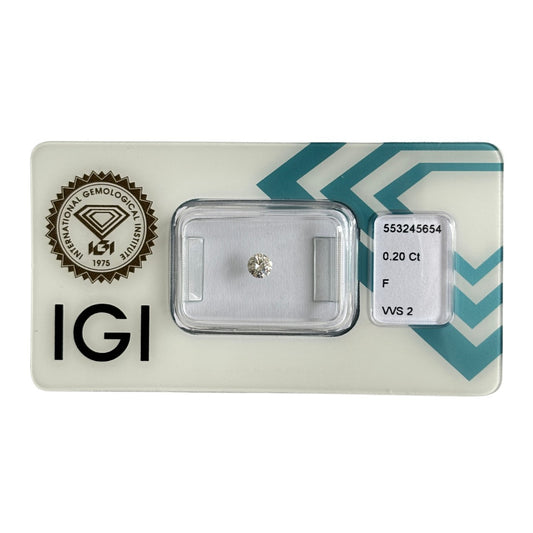Natürlicher Diamant Farbe F, rund Brilliant Cut, 0,20 ct, VVS2, zertifizierter Edelstein für Schmuck.