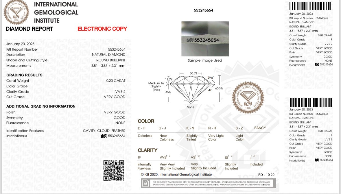 Natürlicher Diamant – 0,20 ct | Round Brillant | Farbe F | VVS2