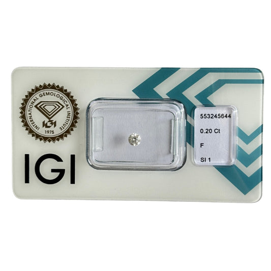 Natürlicher Diamant Farbe F, rund Brilliant Cut, 0,20 ct, SI1, zertifizierter Edelstein für Schmuck.
