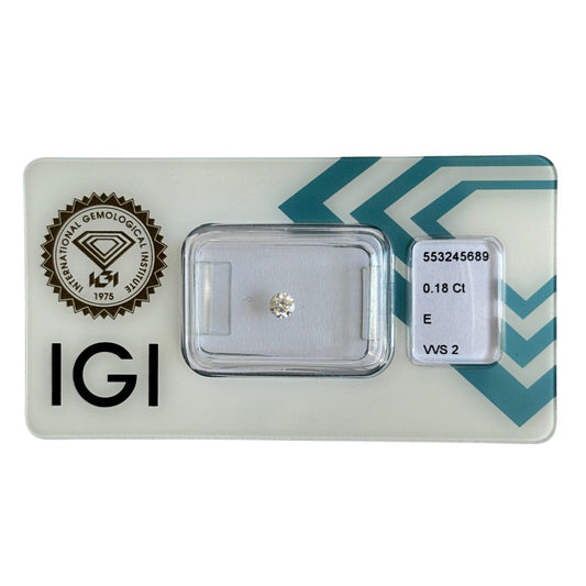 Natürlicher Diamant Farbe E, rund Brilliant Cut, 0,18 ct, VVS2, zertifizierter Edelstein für Schmuck.