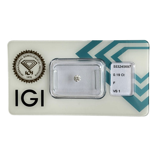 Natürlicher Diamant Farbe F, rund Brilliant Cut, 0,19 ct, VS1, zertifizierter Edelstein für Schmuck.