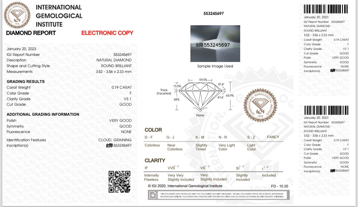 Natürlicher Diamant – 0,19 ct | Round Brillant | Farbe F | VS1