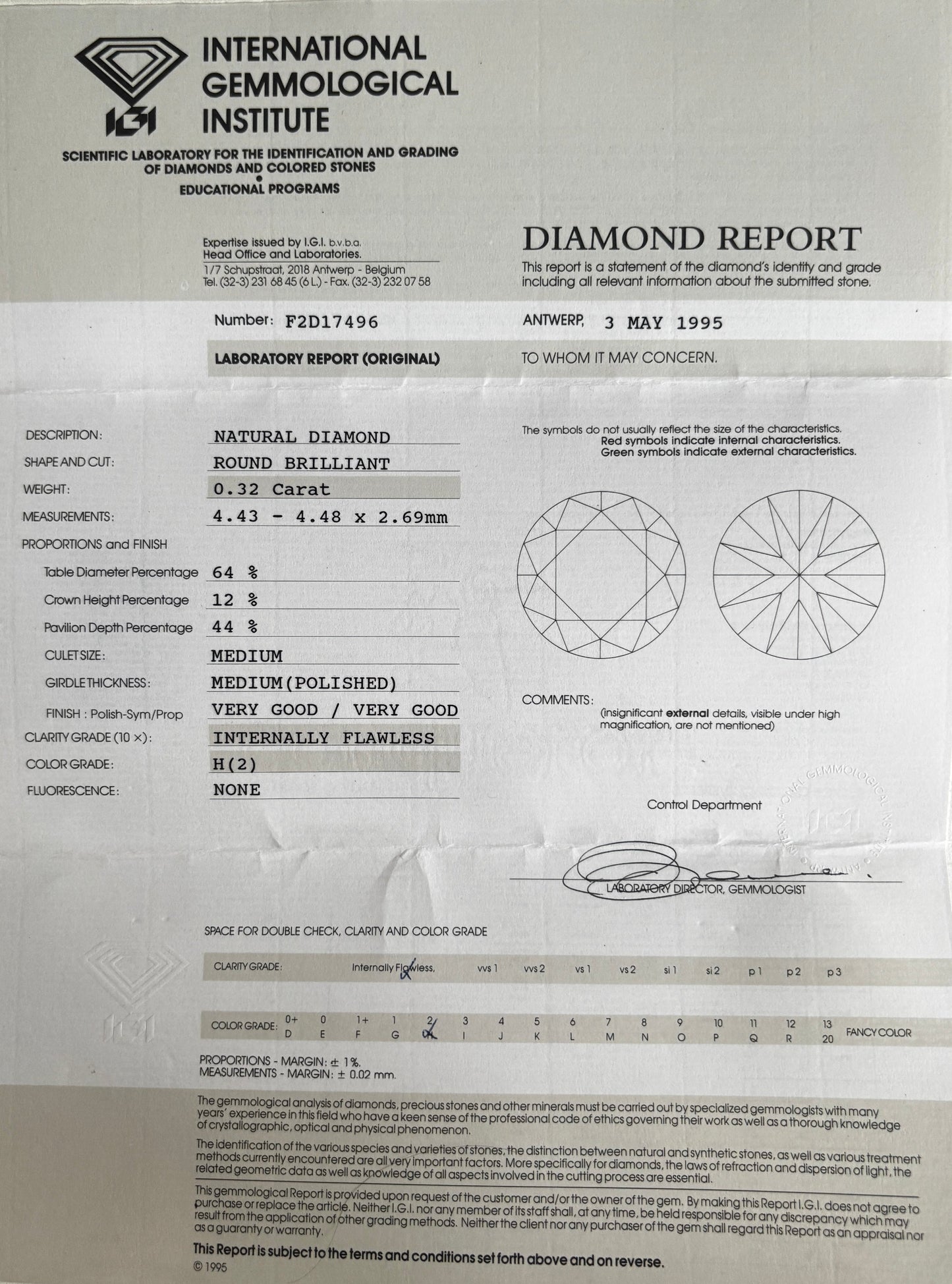Natürlicher Diamant – 0,32 ct | Round Brillant | Farbe H | IF