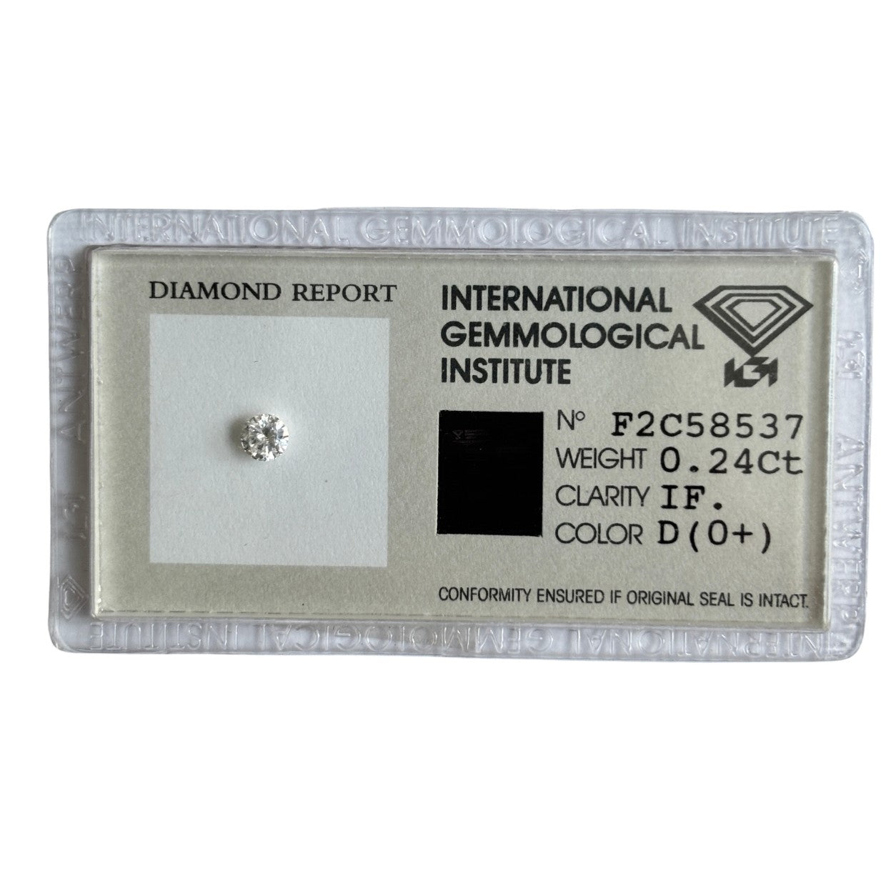 Natürlicher Diamant Farbe D, rund Brilliant Cut, 0,24 ct, IF, zertifizierter, lupenreiner Edelstein für Schmuck.