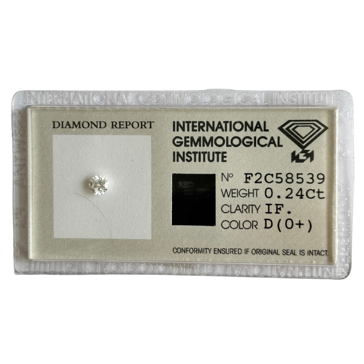 Natürlicher Diamant Farbe D, rund Brilliant Cut, 0,24 ct, IF, zertifizierter Edelstein für Schmuck.
