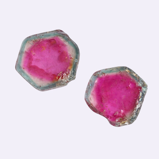 Natürliche Turmaline –  Paar | 7,74 ct gesamt | Polygonale Querschnitt-Scheiben | Bicolor Rosa mit grünlichem Rand