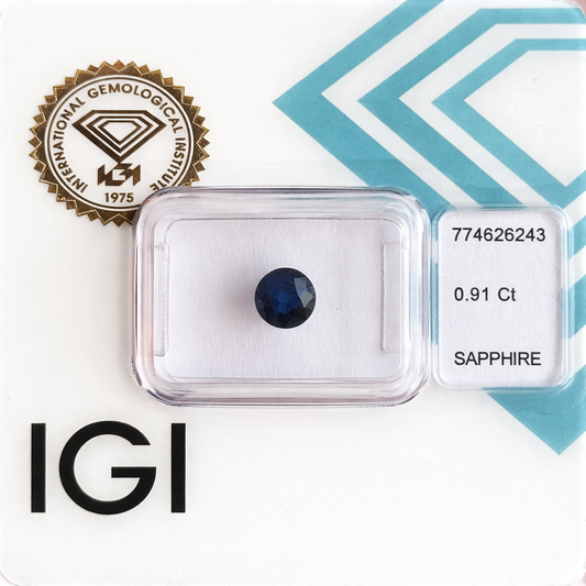 Natürlicher Saphir – 0,91 ct | Round Mixed Cut | Tiefblau
