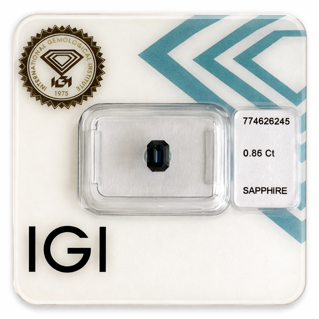 Natürlicher Saphir – 0,86 ct | Emerald Cut | Tiefblau