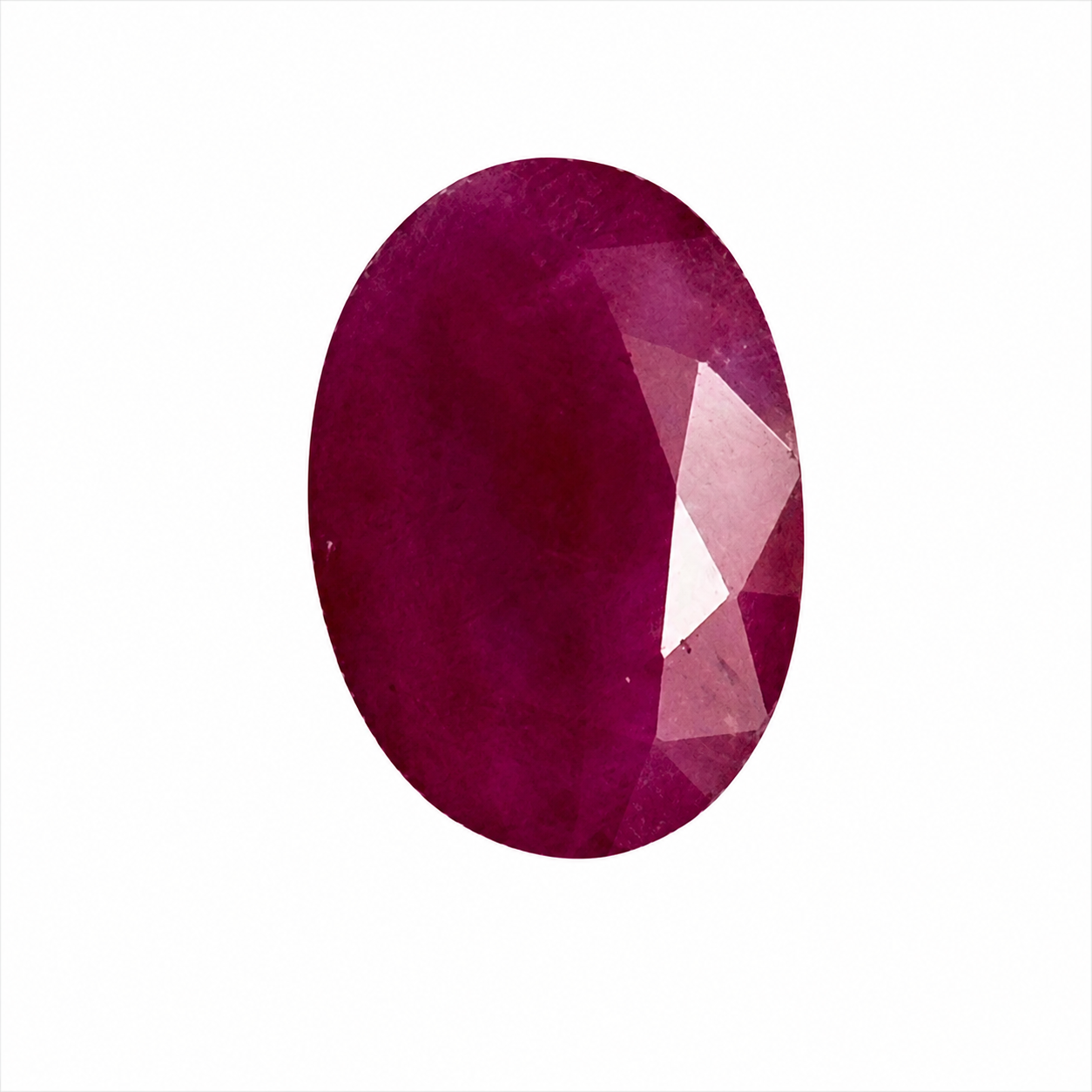 Detailaufnahme eines natürlichen tief rosa-roten Rubin, Oval Mixed Cut, 0,78 ct, zertifizierter Edelstein für hochwertigen Schmuck