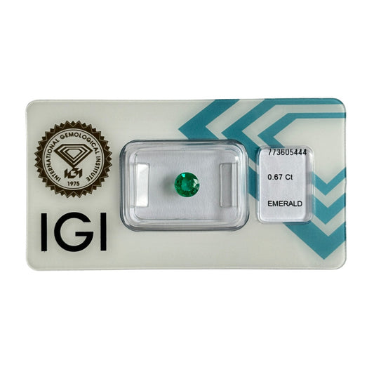 Natürlicher grüner Smaragd, rund Mixed Cut, 0,67 ct, zertifizierter Edelstein für hochwertigen Schmuck.