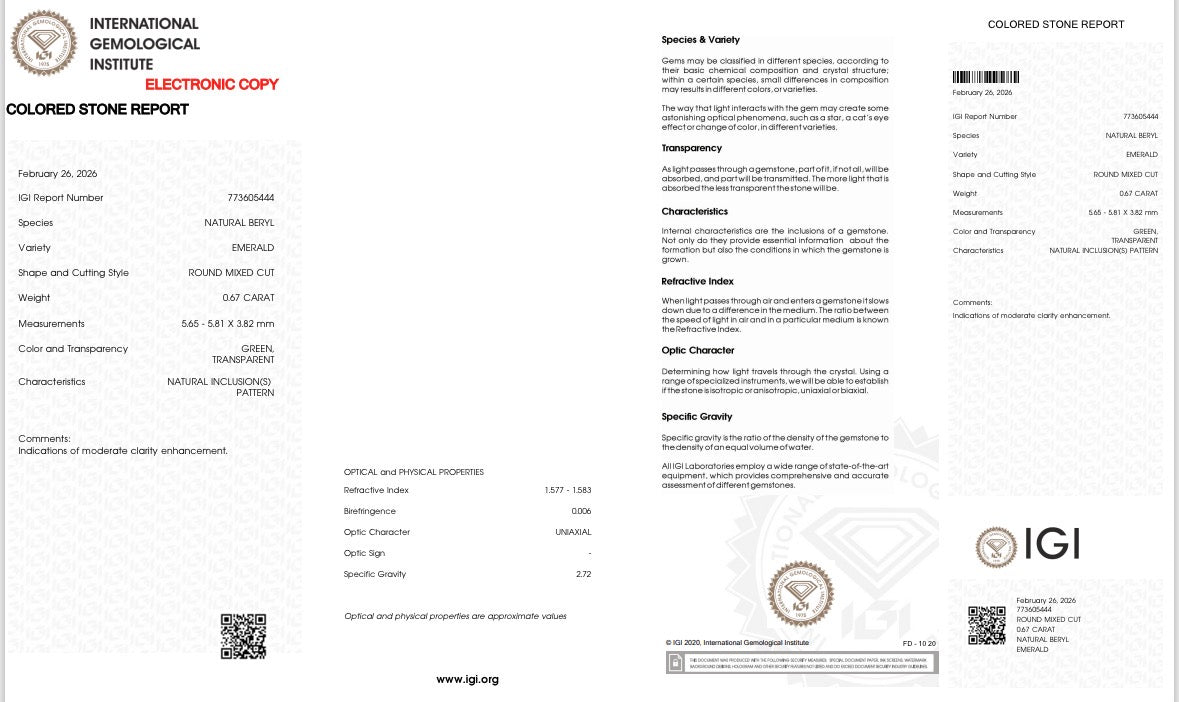 Natürlicher Smaragd - 0,67 ct | Round Mixed Cut | Grün