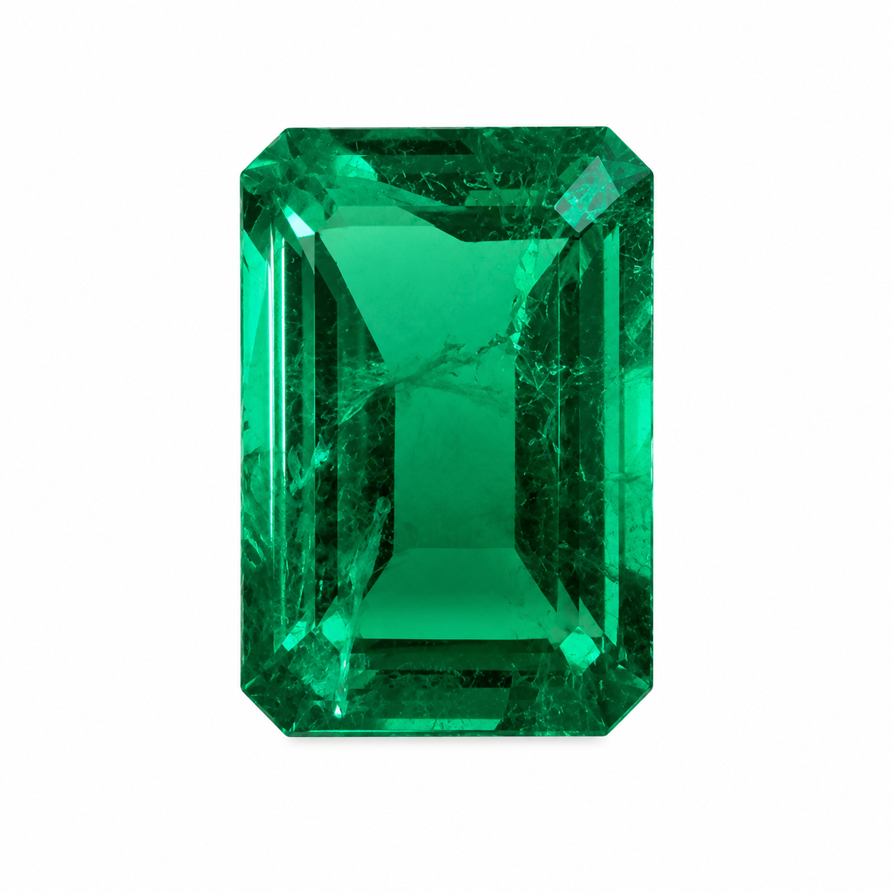 Natürlicher grüner Smaragd, Oktagon Emerald Cut, 0,97 ct, zertifizierter Edelstein für hochwertigen Schmuck Detailaufnahme.