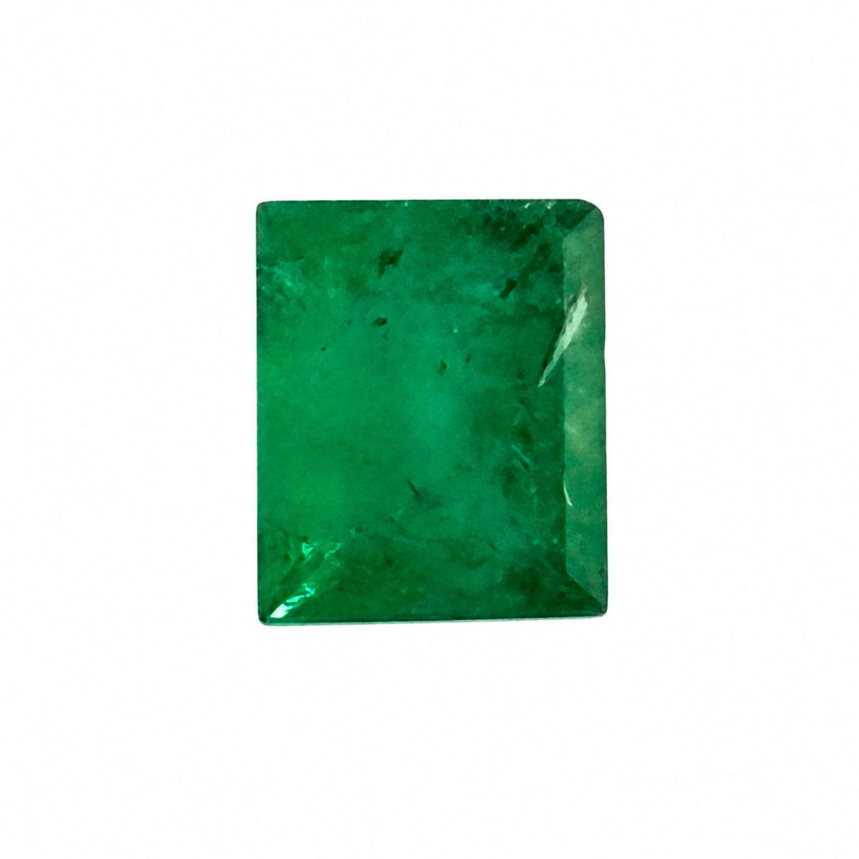 Natürlicher tiefgrüner Smaragd, Rectangular Step Cut, 0,87 ct, zertifizierter Edelstein für hochwertigen Schmuck, Detailaufnahme.