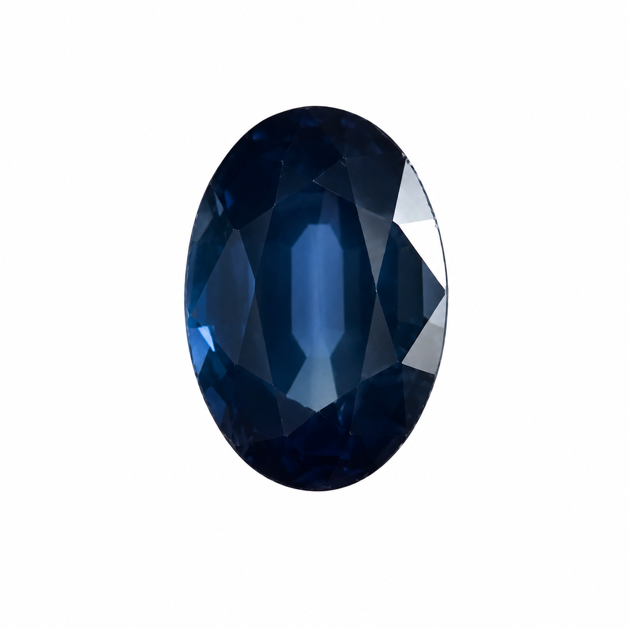 Detailaufnahme eines natürlichen tiefblauen Saphir, Oval Mixed Cut, 1,08 ct, zertifizierter Edelstein für hochwertigen Schmuck.