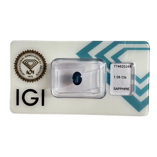 Natürlicher tiefblauer Saphir, Oval Mixed Cut, 1,08 ct, zertifizierter Edelstein für hochwertigen Schmuck.