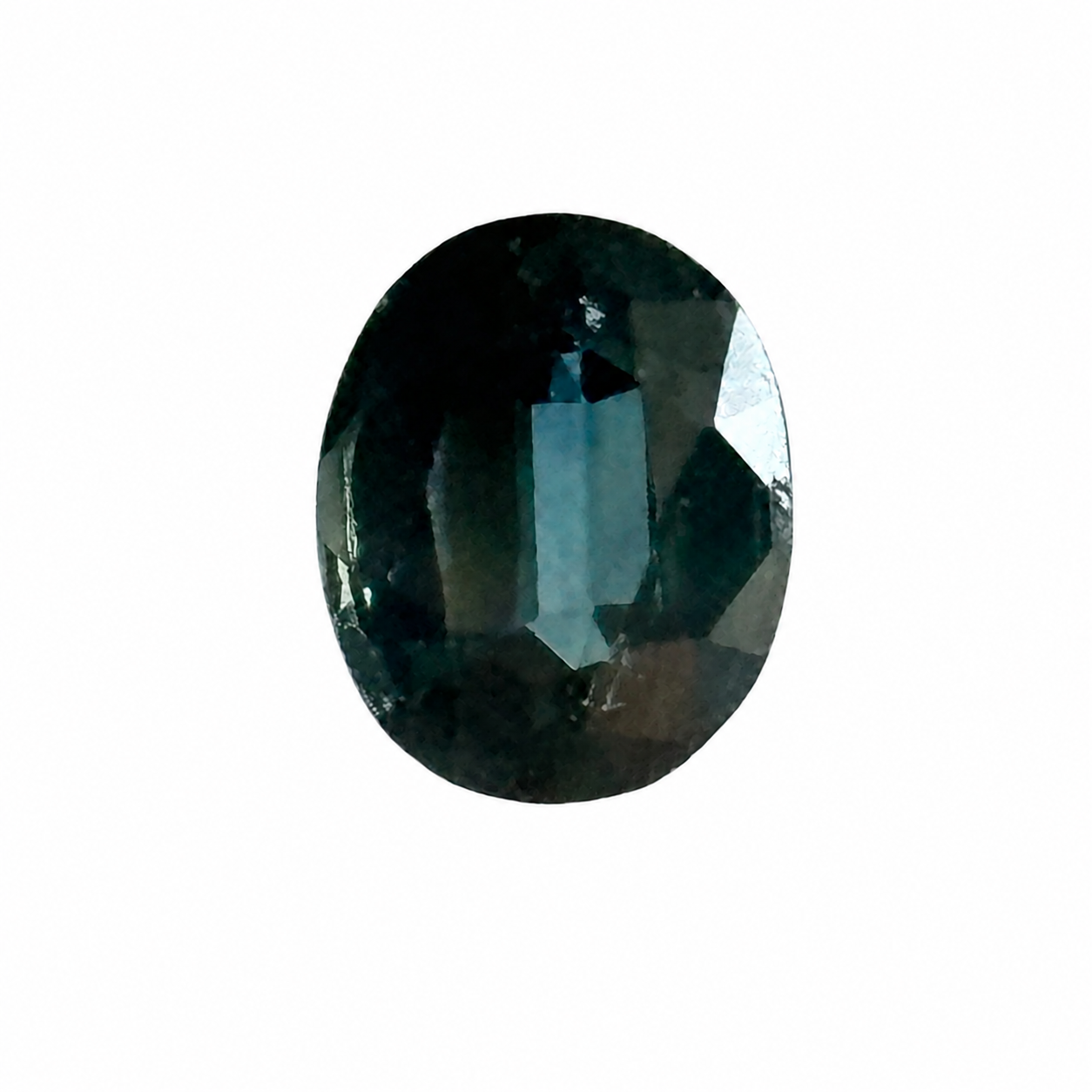 Detailaufnahme eines natürlichen tiefblauen Saphir, Oval Mixed Cut, 1,25 ct, zertifizierter Edelstein für hochwertigen Schmuck.