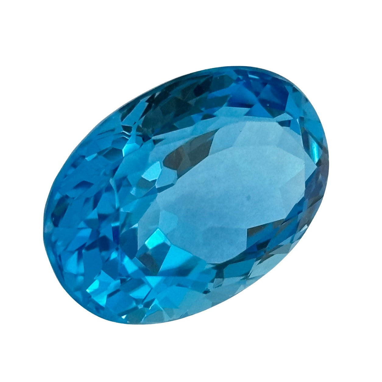 Natürlicher tiefblauer Topas, oval Mixed Cut, 16,71 ct, zertifizierter Edelstein für hochwertigen Schmuck.