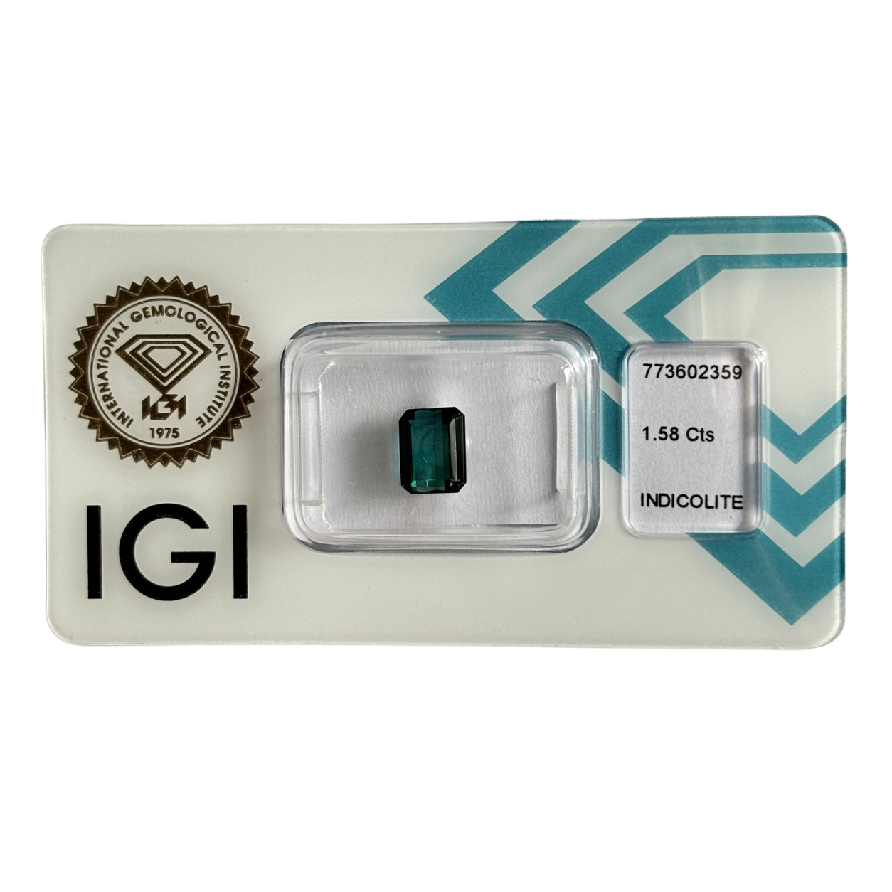 Natürlicher tief grünblauer Indigolith, Oktagon Emerald Cut, 1,58 ct, zertifizierter Edelstein für hochwertigen Schmuck.