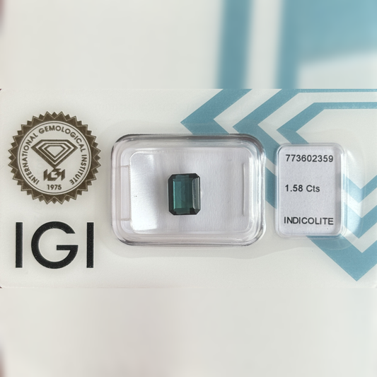 Natürlicher Indigolith - 1,58 ct | Emerald Cut | Tief Grün-Blau