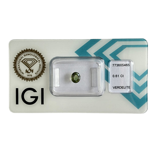 Natürlicher tiefgrüner Verdelith, rund Mixed Cut, 0,61 ct, zertifizierter Edelstein für hochwertigen Schmuck.