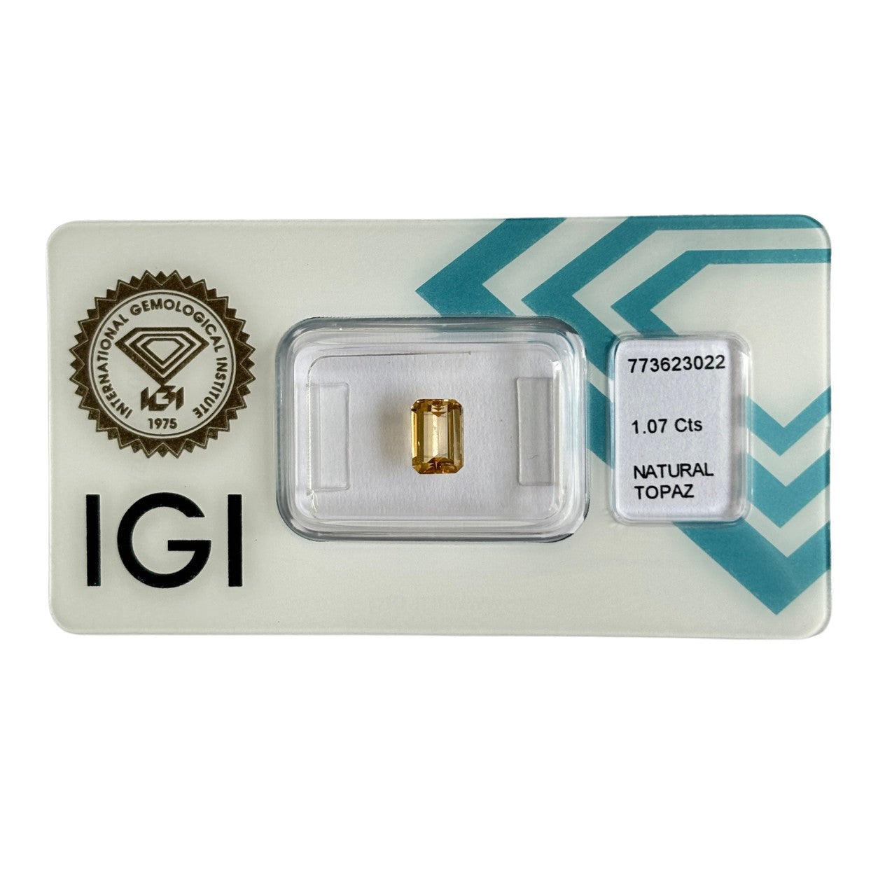 Natürlicher tief gelber Topas, Oktagon Emerald Cut, 1,07 ct, zertifizierter Edelstein für hochwertigen Schmuck.