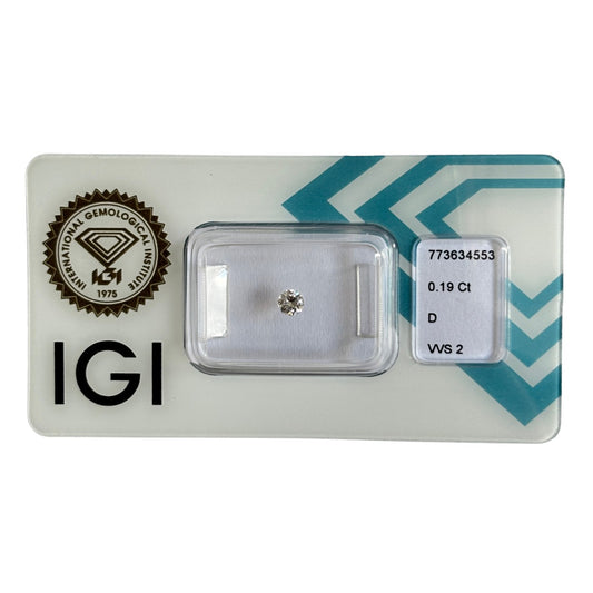Natürlicher Diamant Farbe D, rund Brilliant Cut, 0,19 ct, VVS2, zertifizierter Edelstein für Schmuck.