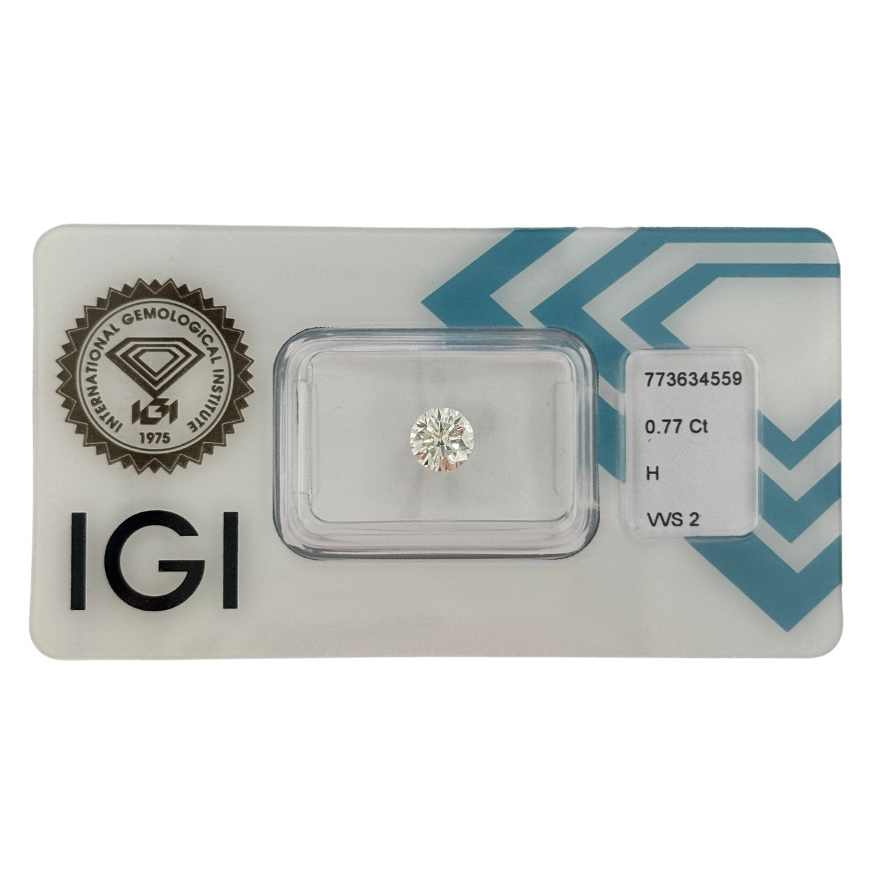 Natürlicher Diamant Farbe H, rund Brilliant Cut, 0,77 ct, VVS2, zertifizierter, hochwertiger Edelstein für Schmuck.