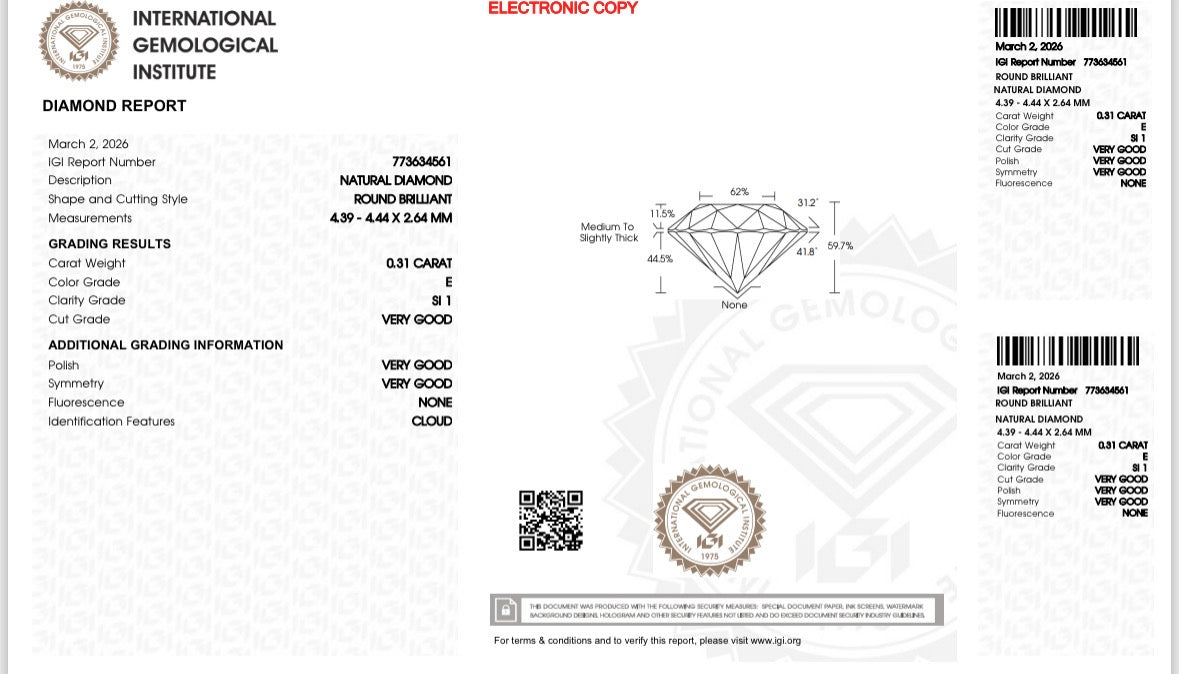 Natürlicher Diamant – 0,31 ct | Round Brilliant | E / SI1
