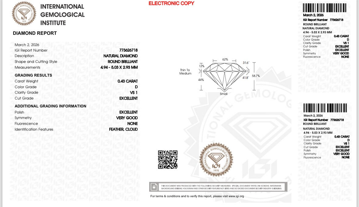 Natürlicher Diamant – 0,43 ct | Round Brilliant | D / VS1
