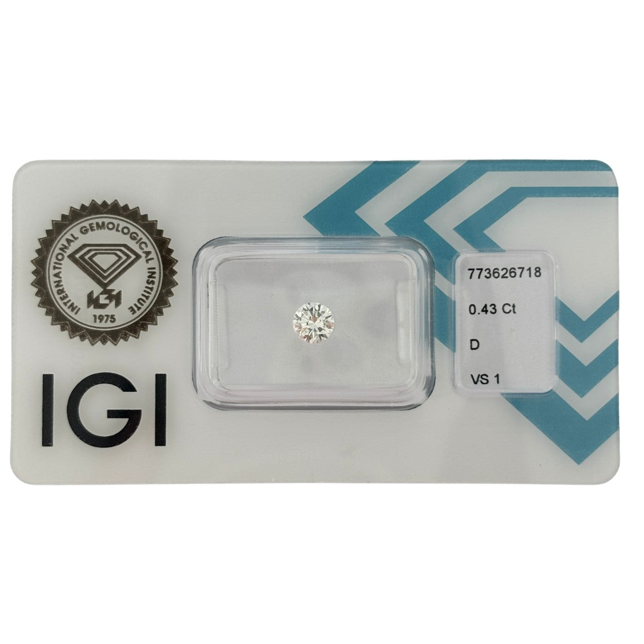 Natürlicher Diamant Farbe D, rund Brilliant Cut, 0,43 ct, VS1, zertifizierter, hochwertiger Edelstein für Schmuck.