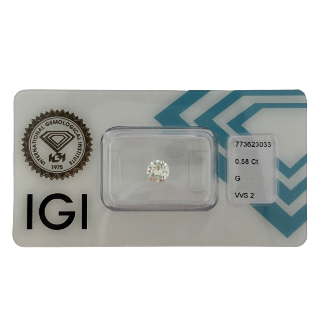 Natürlicher Diamant Farbe G, rund Brilliant Cut, 0,58 ct, VVS2, hochwertiger, zertifizierter Edelstein für Schmuck.