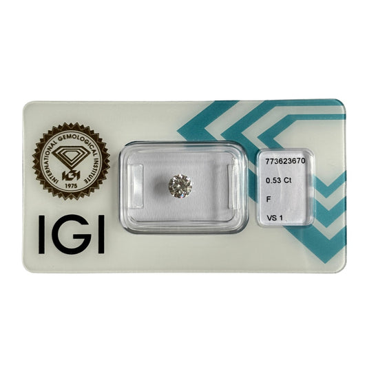 Natürlicher Diamant Farbe F, rund Brilliant Cut, 0,53 ct, VS1, zertifizierter Edelstein für Schmuck.