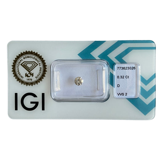 Natürlicher Diamant Farbe D, rund Brilliant Cut, 0,32 ct, VVS2, zertifizierter Edelstein für Schmuck.