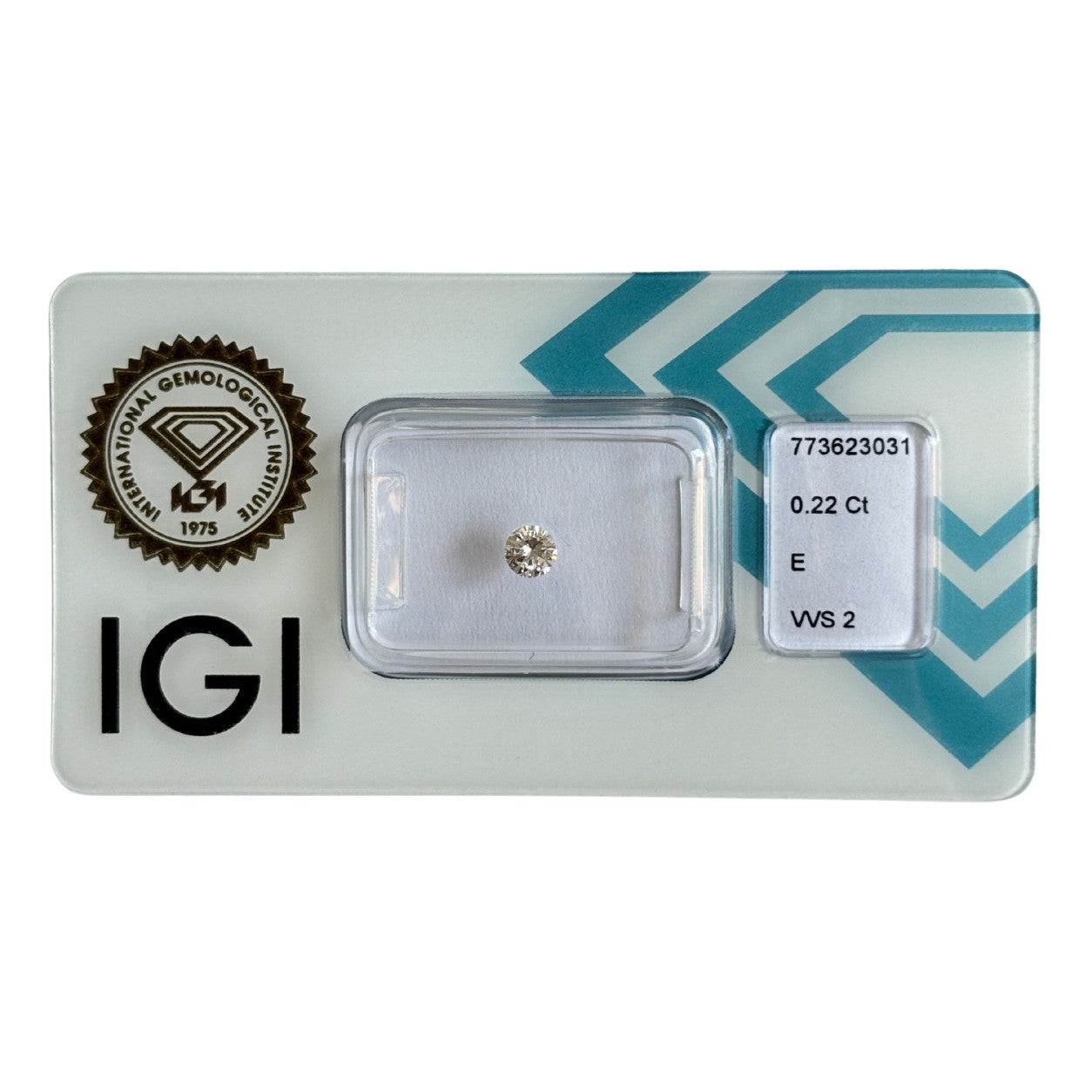 Natürlicher Diamant Farbe E, rund Brilliant Cut, 0,22 ct, VVS2, zertifizierter Edelstein für Schmuck.