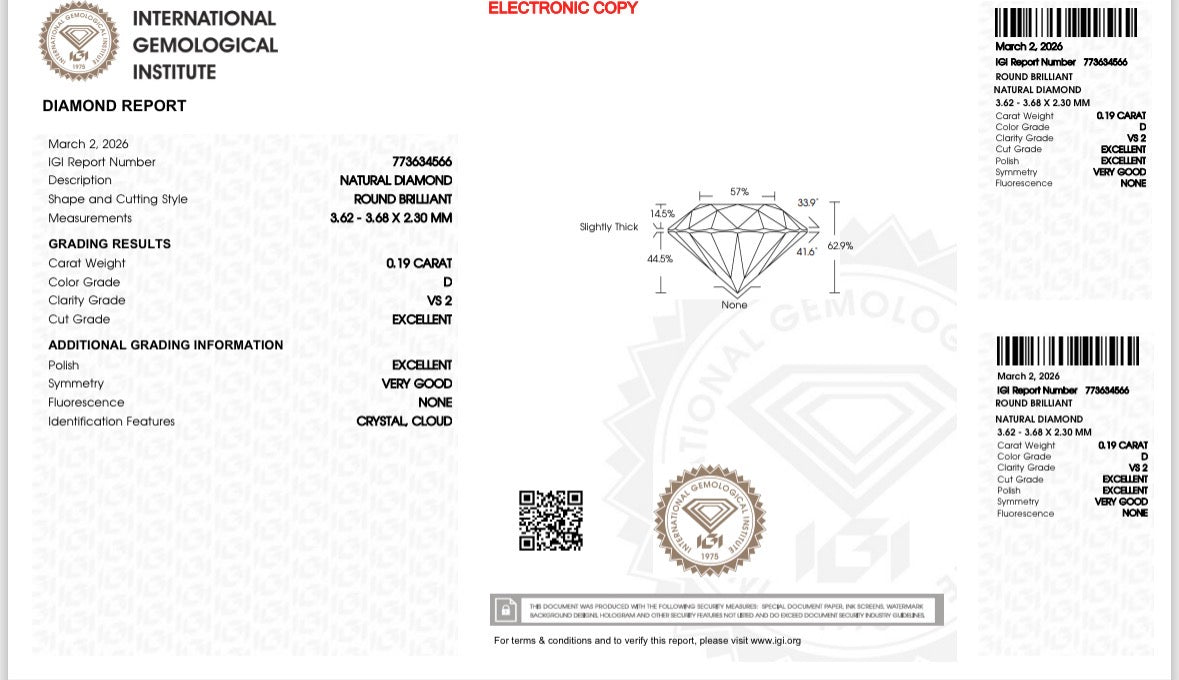 Natürlicher Diamant – 0,19 ct | Round Brilliant | D / VS2