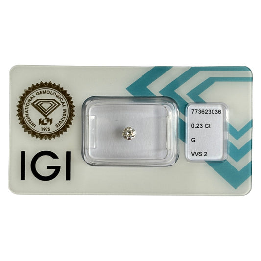 Natürlicher Diamant Farbe G, rund Brilliant Cut, 0,23 ct, VVS2, zertifizierter Edelstein für Schmuck.