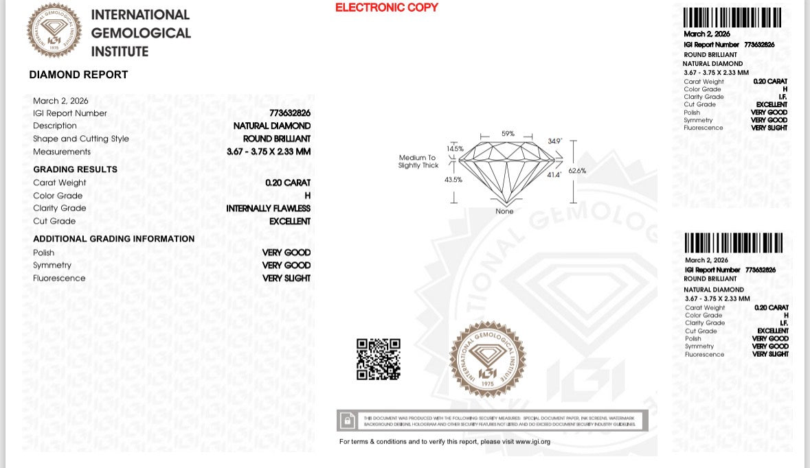Natürlicher Diamant – 0,20 ct | Round Brilliant | H / IF