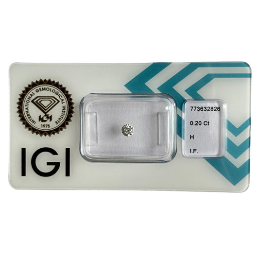 Natürlicher Diamant Farbe H, rund Brilliant Cut, 0,20 ct, IF, zertifizierter, lupenreiner Edelstein für Schmuck.