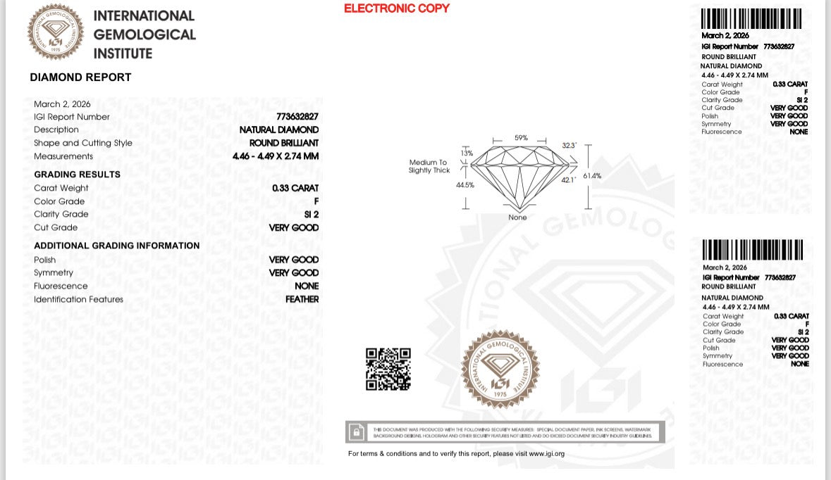 Natürlicher Diamant – 0,33 ct | Round Brilliant | F / SI2
