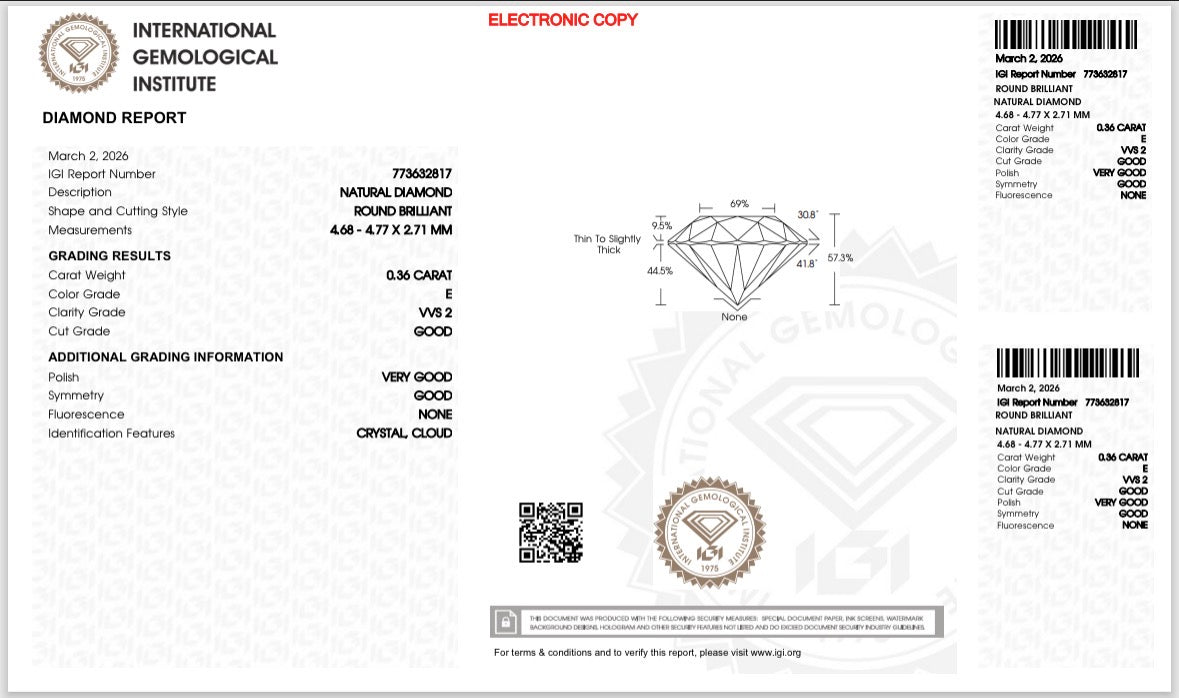 Natürlicher Diamant – 0,36 ct | Round Brilliant | E / VVS2