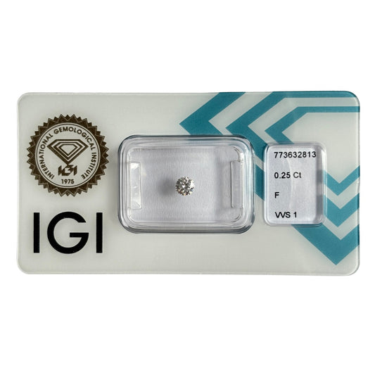 Natürlicher Diamant Farbe F, rund Brilliant Cut, 0,25 ct, VVS1, zertifizierter Edelstein für Schmuck.