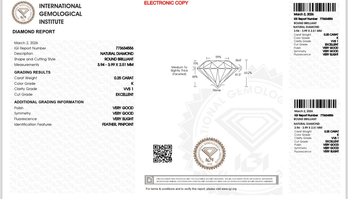 Natürlicher Diamant – 0,25 ct | Round Brilliant | K / VVS1