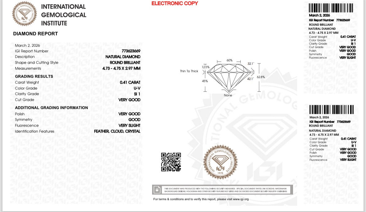 Natürlicher Diamant – 0,41 ct | Round Brilliant | U–V / SI1
