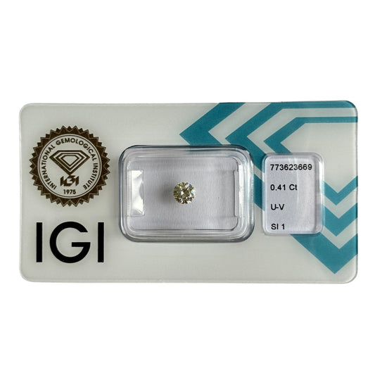Natürlicher Diamant Farbe U-V, rund Brilliant Cut, 0,41 ct, SI1, zertifizierter Edelstein für Schmuck.