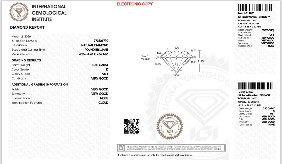 Natürlicher Diamant – 0,30 ct | Round Brilliant | D / VS1