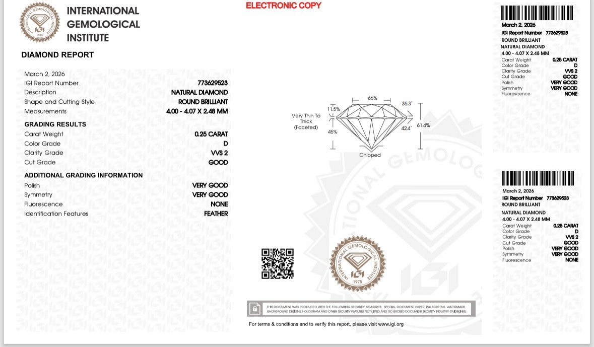 Natürlicher Diamant – 0,25 ct | Round Brilliant | D / VVS2